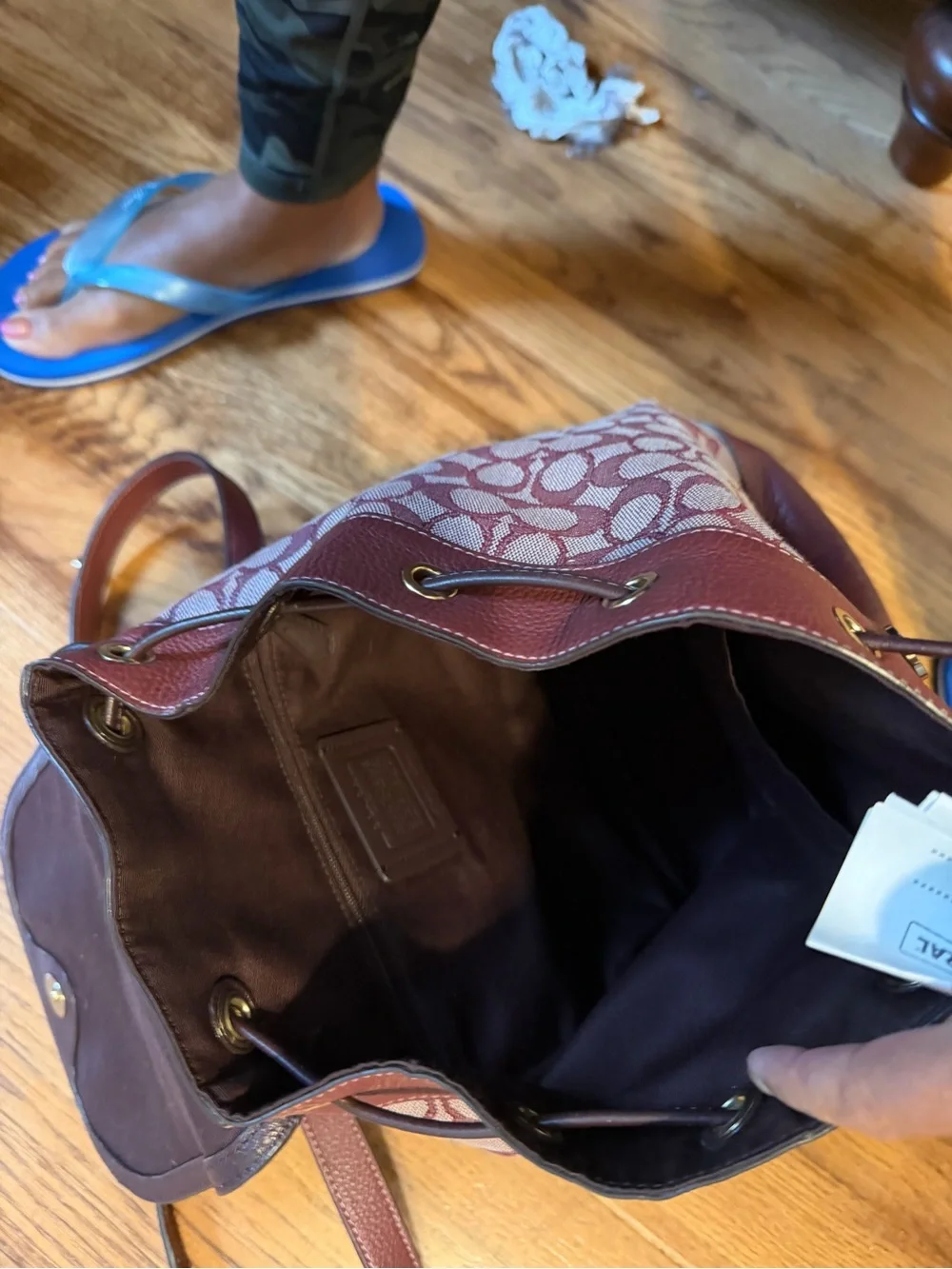 Coach Burgundy Signature Logo Canvas Backpack with Pink 